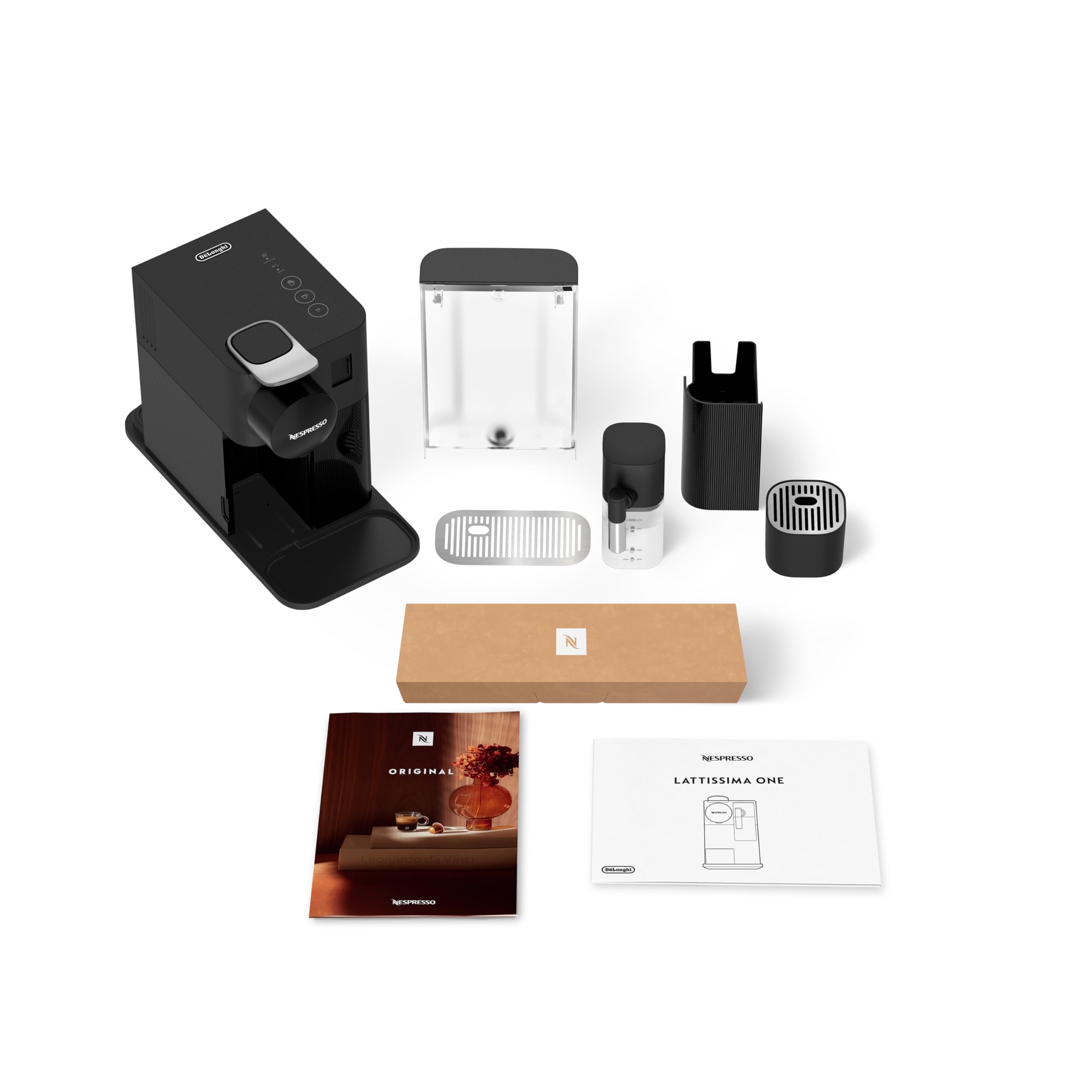 Kaffique - Lattissima One Schwarzi Kaffeemaschine, 19 Bar + Willkommenskit, kompakts Design, Espresso, Lungo und Milchrezept, Automatischi Abschaltig, Schwarz