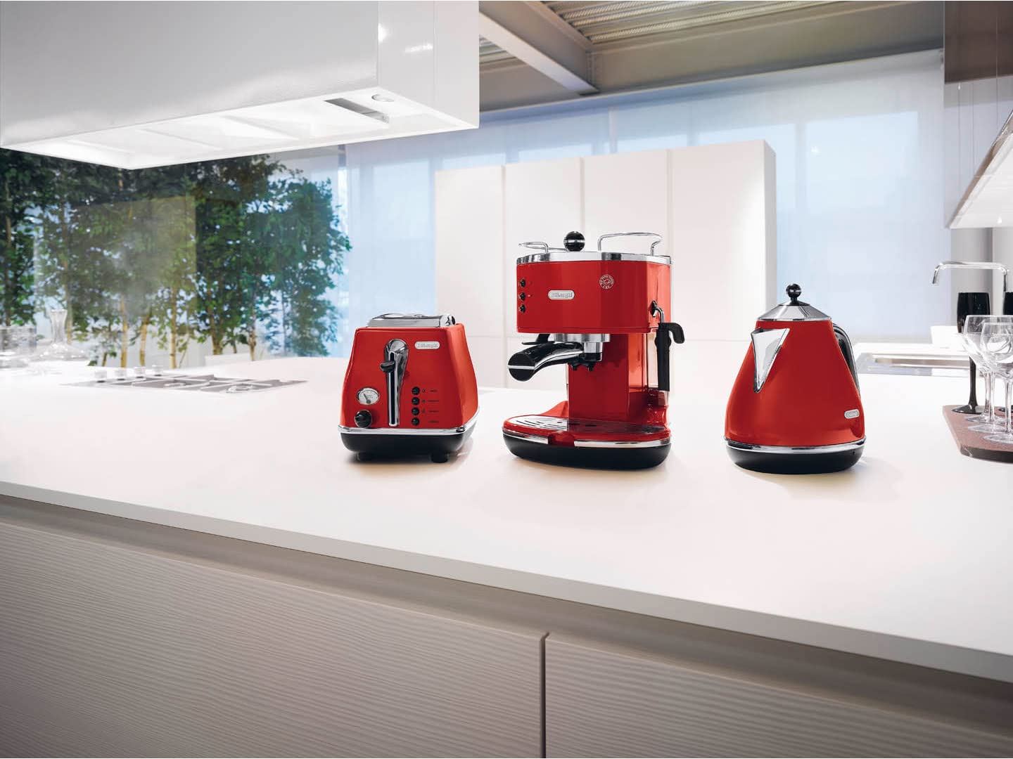 Kaffique - Icona Manuelli Espresso-Maschine, für Kaffeepulver oder Kapsle, Rot