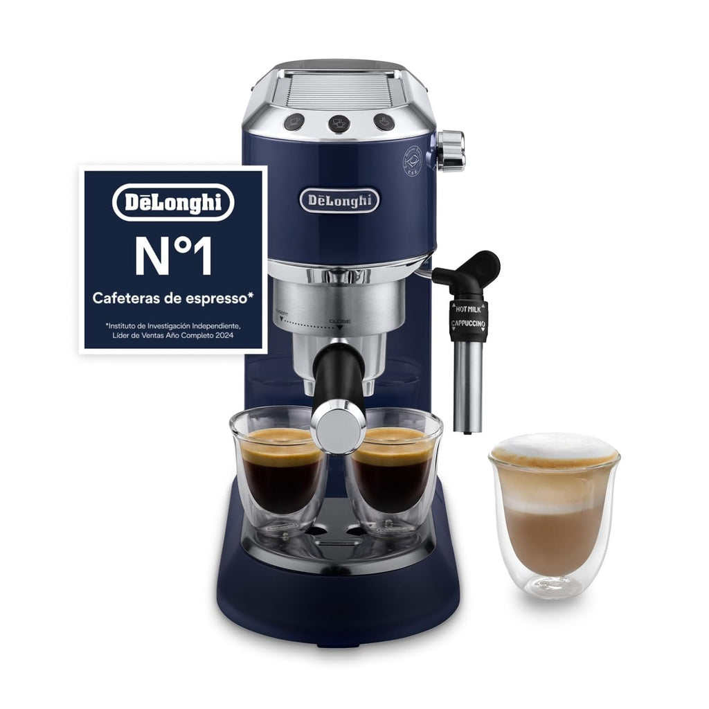 Kaffique - Dedica Style - Perfetti kompakti Espresso-Maschine, manuälle Milchschäumer für Espresso und Cappuccino, Blau