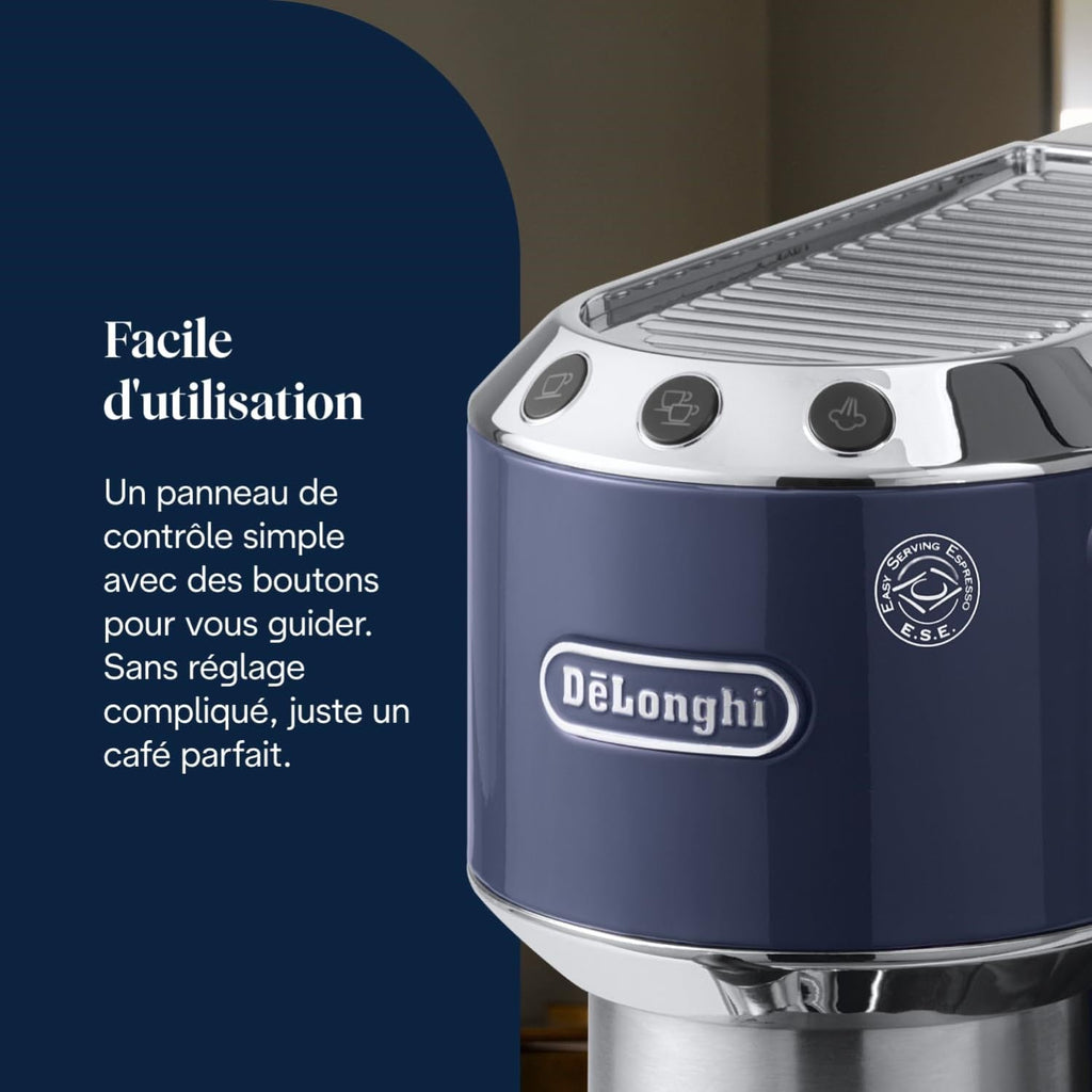 Kaffique - Dedica Style - Perfetti kompakti Espresso-Maschine, manuälle Milchschäumer für Espresso und Cappuccino, Blau