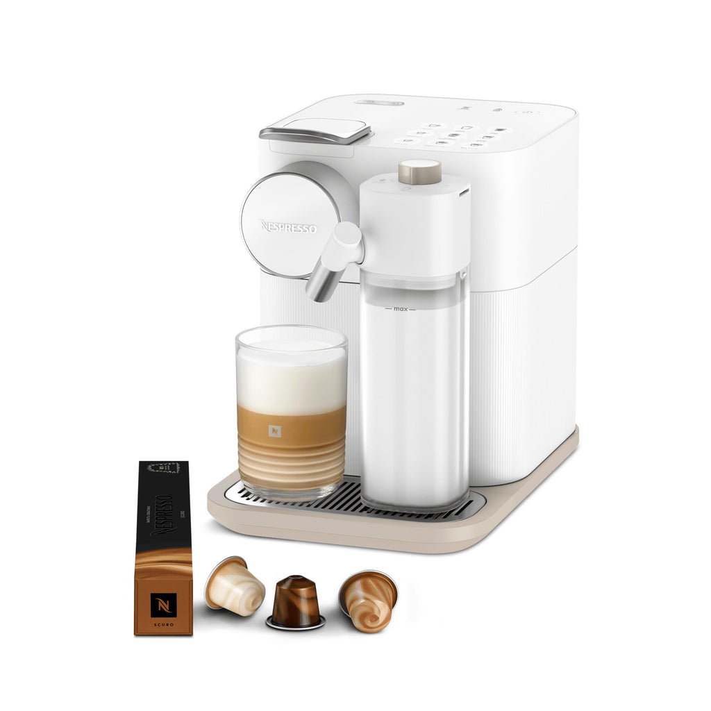 Kaffique - Gran Lattissima Kaffeemaschine Wiiss, 19 Bar + Willkommenskit, kompakts Design, Espresso, Lungo und Milchrezept, Automatischi Abschaltig, Wiiss
