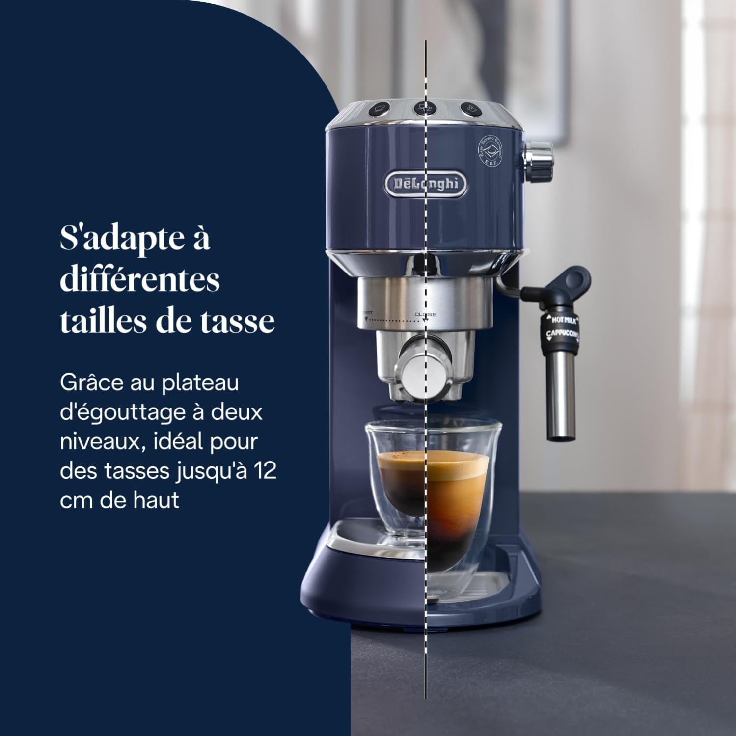 Kaffique - Dedica Style - Perfetti kompakti Espresso-Maschine, manuälle Milchschäumer für Espresso und Cappuccino, Blau
