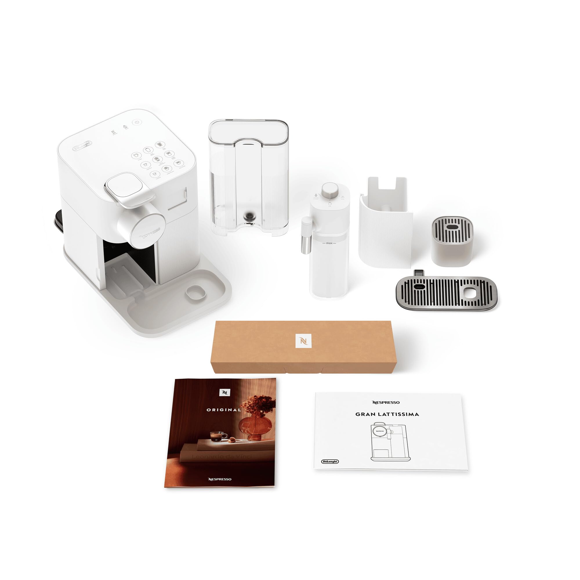 Kaffique - Gran Lattissima Kaffeemaschine Wiiss, 19 Bar + Willkommenskit, kompakts Design, Espresso, Lungo und Milchrezept, Automatischi Abschaltig, Wiiss