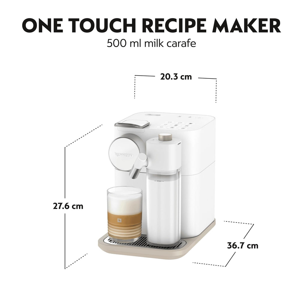 Kaffique - Gran Lattissima Kaffeemaschine Wiiss, 19 Bar + Willkommenskit, kompakts Design, Espresso, Lungo und Milchrezept, Automatischi Abschaltig, Wiiss