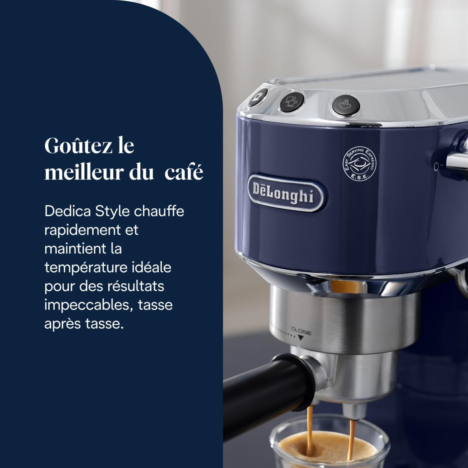 Kaffique - Dedica Style - Perfetti kompakti Espresso-Maschine, manuälle Milchschäumer für Espresso und Cappuccino, Blau