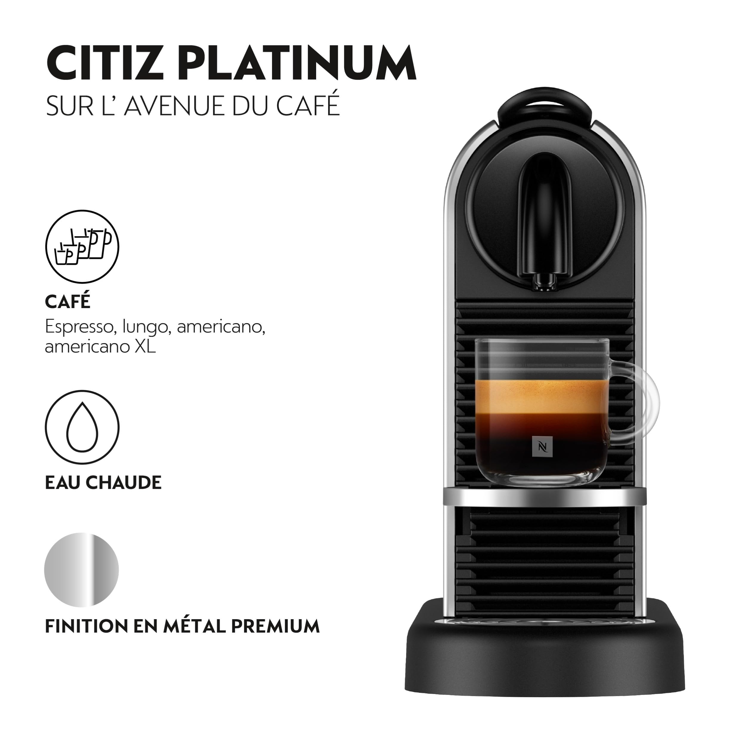 Kaffique - Citiz Kaffeemaschine Silber, 19 Bar + Willkommenskit, moderns Design, Espresso, Lungo und Americano, automatischi Abschaltig