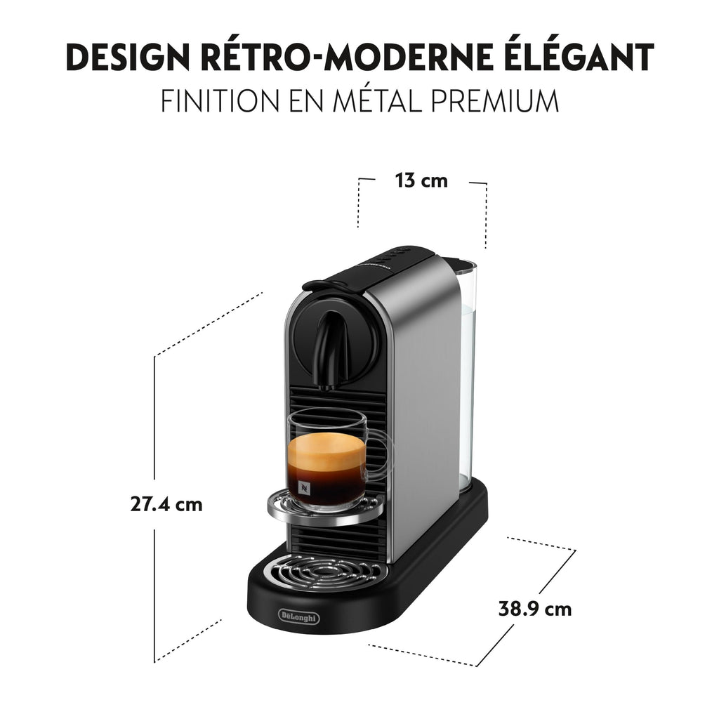 Kaffique - Citiz Kaffeemaschine Silber, 19 Bar + Willkommenskit, moderns Design, Espresso, Lungo und Americano, automatischi Abschaltig