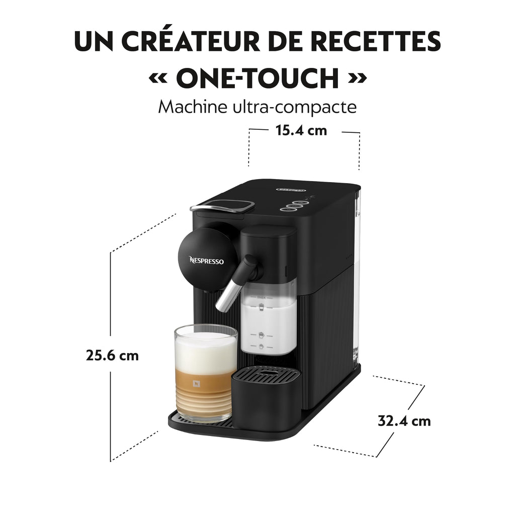 Kaffique - Lattissima One Schwarzi Kaffeemaschine, 19 Bar + Willkommenskit, kompakts Design, Espresso, Lungo und Milchrezept, Automatischi Abschaltig, Schwarz