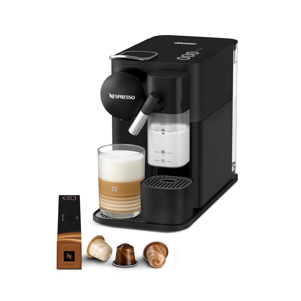 Kaffique - Lattissima One Schwarzi Kaffeemaschine, 19 Bar + Willkommenskit, kompakts Design, Espresso, Lungo und Milchrezept, Automatischi Abschaltig, Schwarz