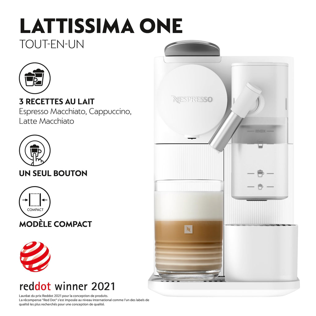 Kaffique - Lattissima One Kaffeemaschine Wiiss, 19 Bar + Willkommenskit, Wiiss